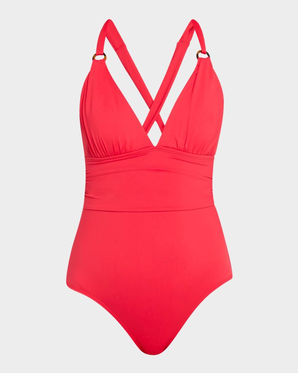 Pearl Novelty V-Neck One-Piece Swimsuit